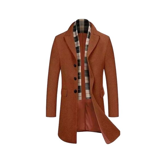 Coofandy Brown 3 Button Wool Feel Overcoat - Picture 1 of 8